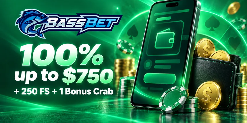 Skrill BassBet 100% up to $750 + 250 FS + 1 Bonus Crab